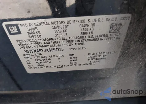 2010 Cadillac Srx Luxury Collection из США, поврежденный, VIN 3GYFNAEY3AS594233